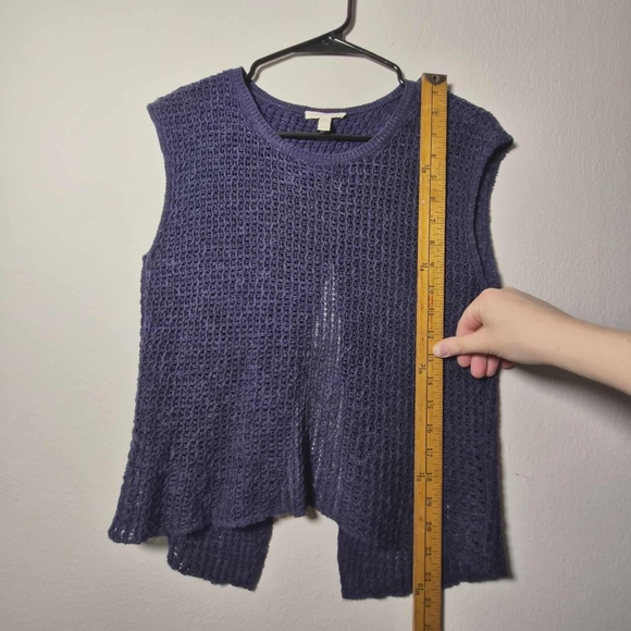 Eileen Fisher Organic Linen Cotton Blend Chunky Knit Open Split Back Navy Top S - Picture 8 of 8